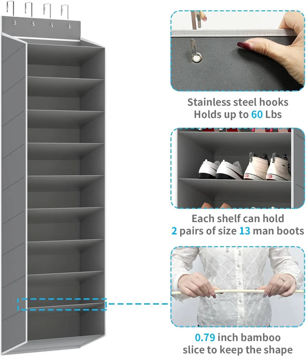 10 Tiers Large Over the Door Shoe Organizer Hanging Shoe Rack with Deep Pockets for Storage Door Storage Solution
