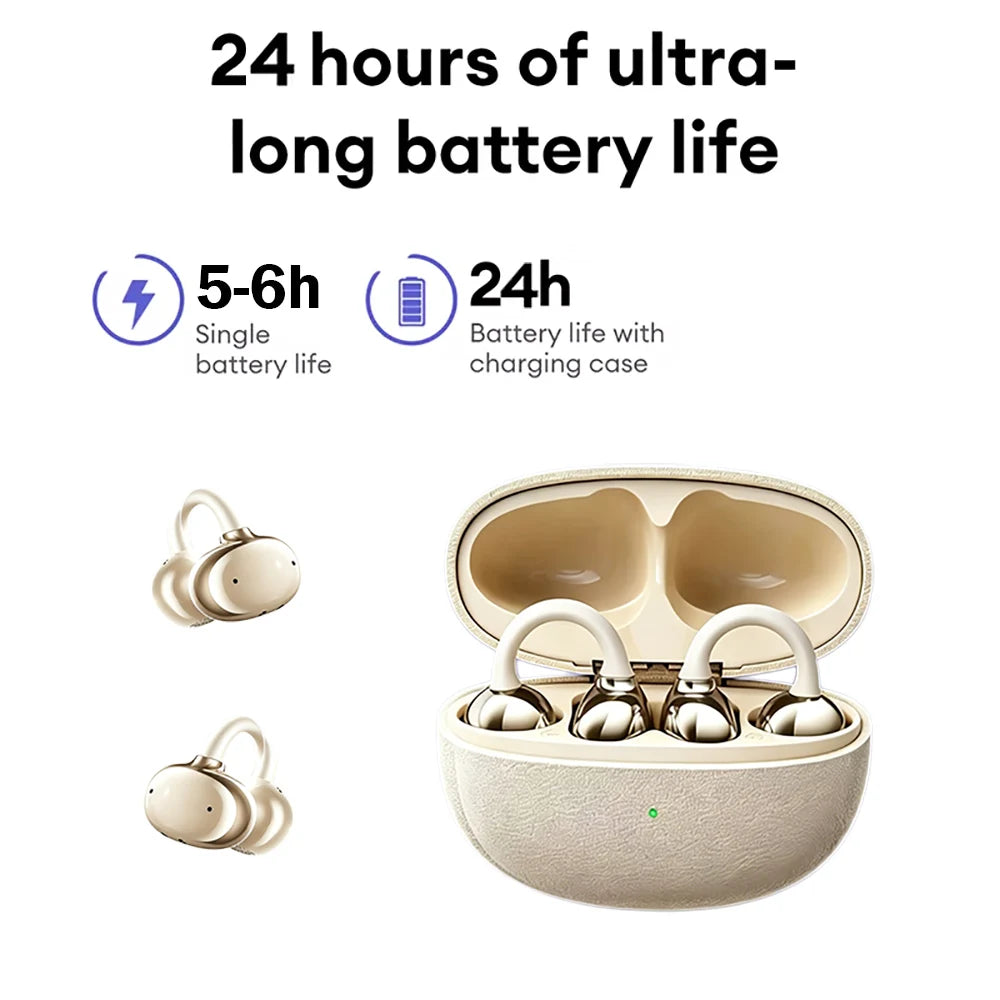 KEBIDUMEI Open-Ear Wireless Headphones Bluetooth 6.0 Earphones with Mic Clear Call Ear Clip Earbuds Sports Headsets 24H Playtime