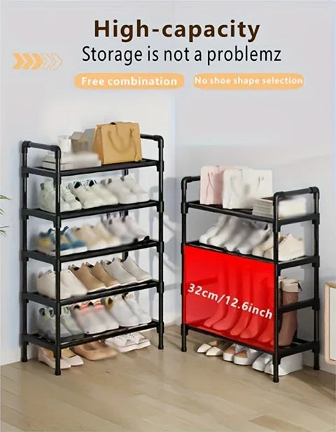 Multi-Tier Metal Shoe Rack Stackable Organizer Freestanding Black Space Saving Storage for Closet Bedroom Indoor Outdoor Use
