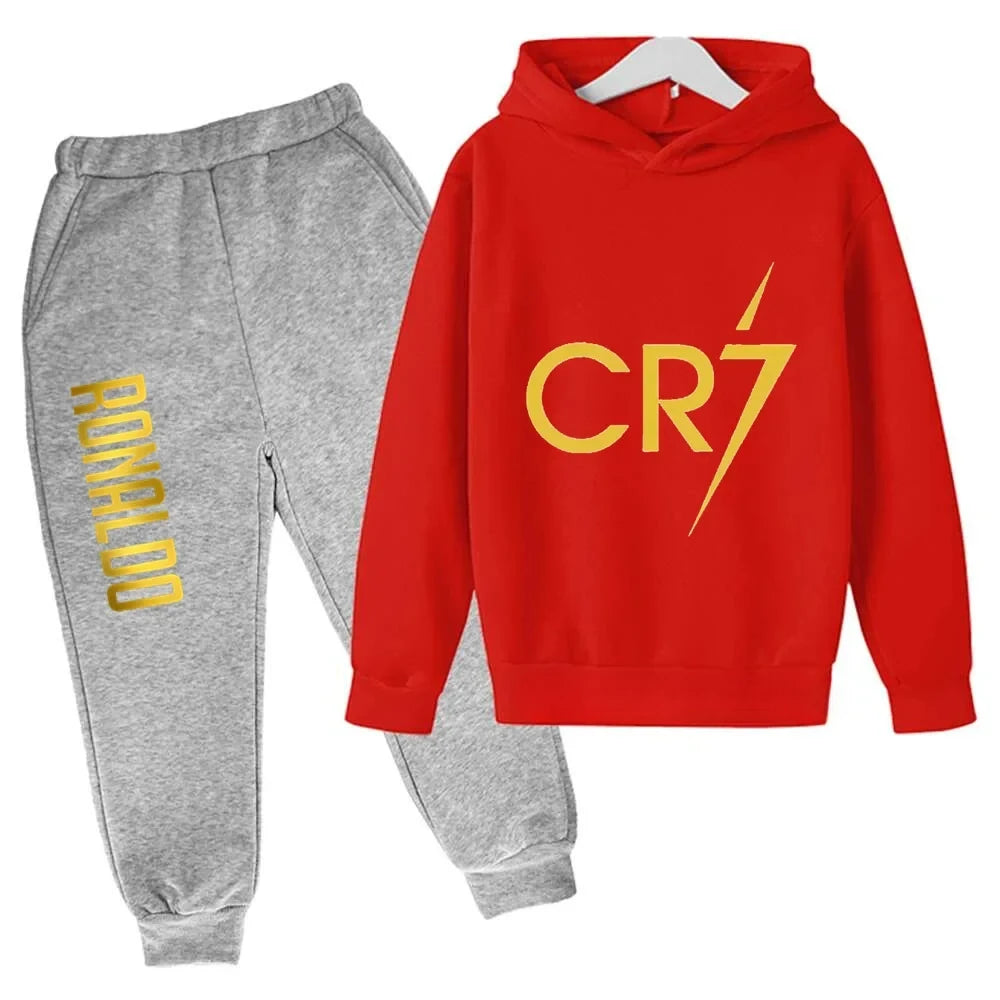 Ronaldo CR7 Print Football Idol Clothing Children Hoodie 2pcs Set Pants Suit Kids Boys Tracksuit Girls Clothing Sport Tracksuits