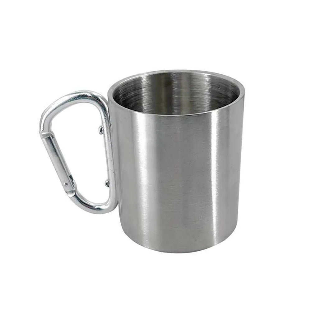 1PCS Portable Stainless Steel Camping Cup with Carabiner Clip, Lightweight Travel Mug for Hiking Backpacking Outdoor (201 Grade)