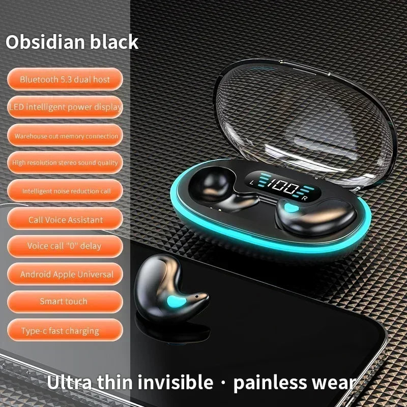 NEW X55 Earphone Stereo Hidden Headsets with Mic HD Call Waterproof Sleeping Earbuds Wireless Mini Headphones TWS Bluetooth