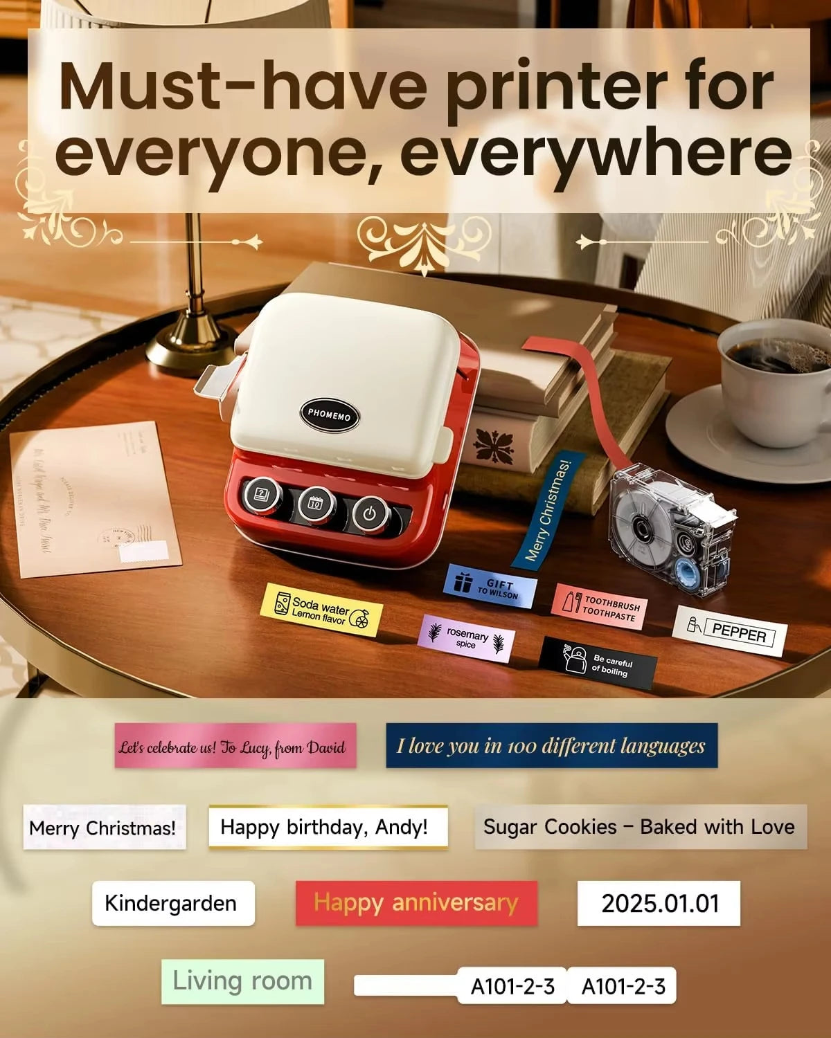 Phomemo P15 Label Printer Gift Label Printer Ribbon Label Printer Bluetooth-enabled Printing Rechargeable for Name Tag