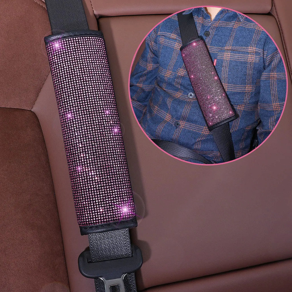 38cm Bling Car Accessories Set For Women Rhinestones Steering Wheel Cover Safety Belt Covers Gear Shift Cover Diamond Cup Pads