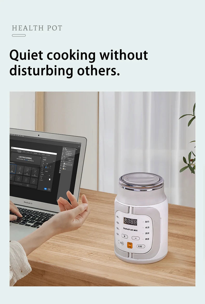 SUNATUR 600ml 700W Electric Cooker Multifunctional Rice Cooker Stew Pot Slow Cooker Mini Porridge Pot Portable Soup Pot