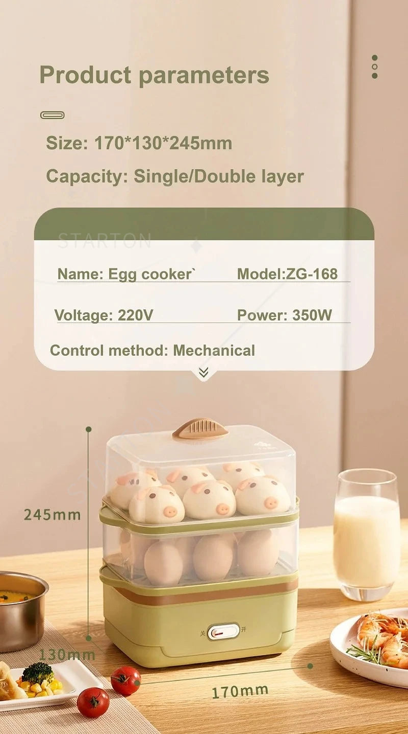 Fast Breakfast Machine Automatic Power Off Multifunction Pot 220V 350W Egg Boiler Dormitory Double Layer Electric Steamer Home