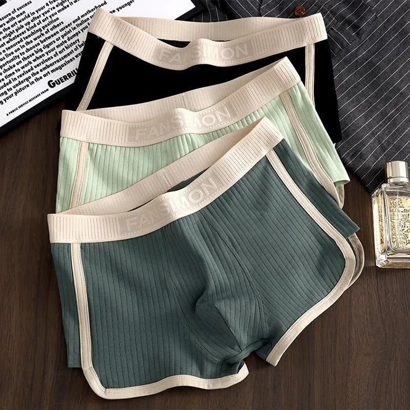 1/3PCS Solid Striped Men's Boxer Sexy Breathable Mesh U Crotch Underwear High Elastic Widen Waistband Underpants sports