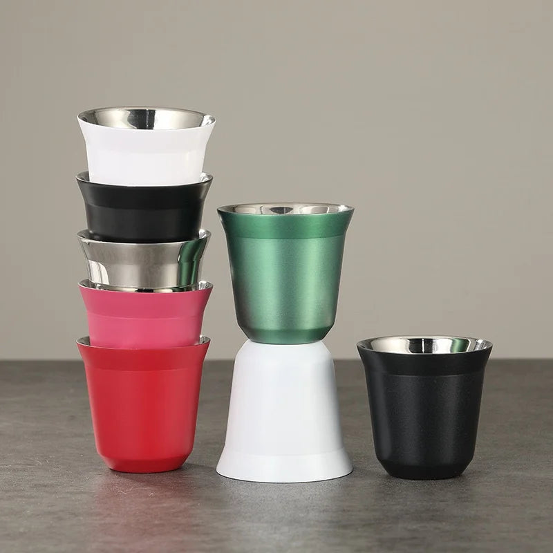 Summer New Simple Flat Bottom Cup Stainless Steel Double-layer Inner Tank Capsule Coffee Cup High-grade Solid Color Water Cup