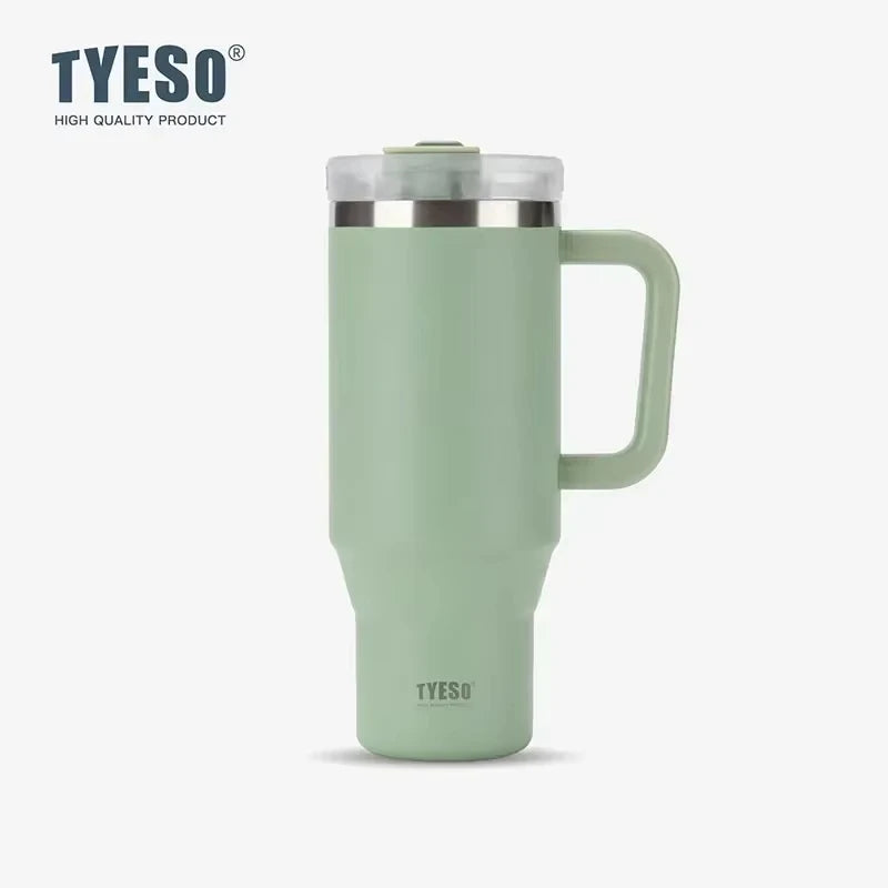 Tyeso 900ml/1200ml Big Capacity Thermal Mug Stainless Steel Insulated Water Bottle with Straw Outdoor Travel Car Tumbler