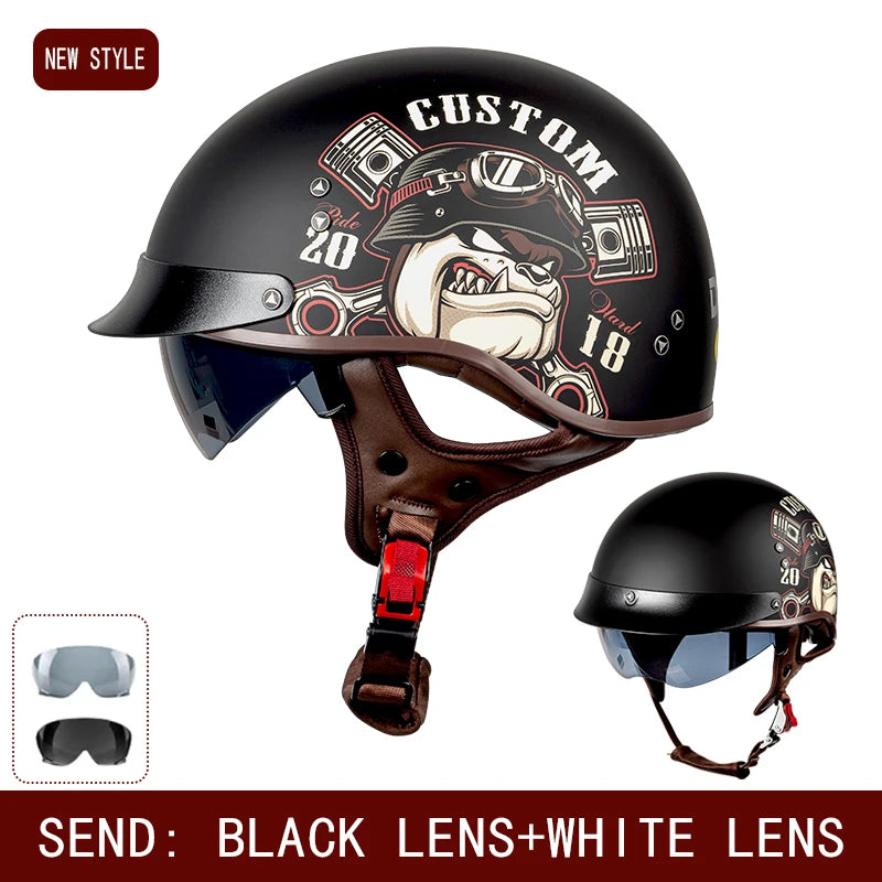 New Standard Electric Motorcycle Helmet Four Seasons Universal Retro Half Helmet Cruise Motorcycle Helmet for Men and Women