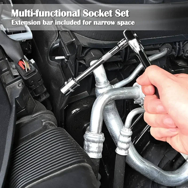 46Pcs Family Tools 1/4 Set Mechanic Tool Kits for Auto Repair Hous with Sockets Metric Hex Bit Socket Set inch Ratchet Wrench