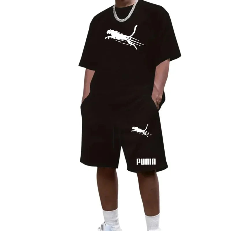 2026 Men's Summer Breathable T-shirt Shorts Set Fashion Casual Outdoor Sports 2 Piece Tracksuit Gym Vacation Quick Dry Clothing