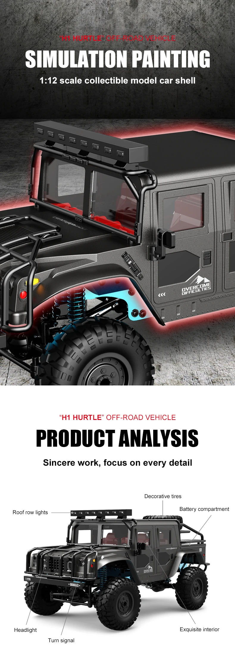 JJRC Q121 RC CAR 4WD Mountaineering Off-Road High Speed Vehicle 1:12 Size RC Car Simulation Hummer Truck Model Children's Toys