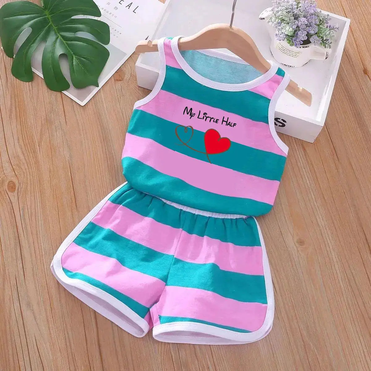 2026 Summer Baby Kids Clothes Sets Cut Striped Cartoon Printed Girls and Boys Vest and Shorts 2 Pieces Sets Children's Outfits