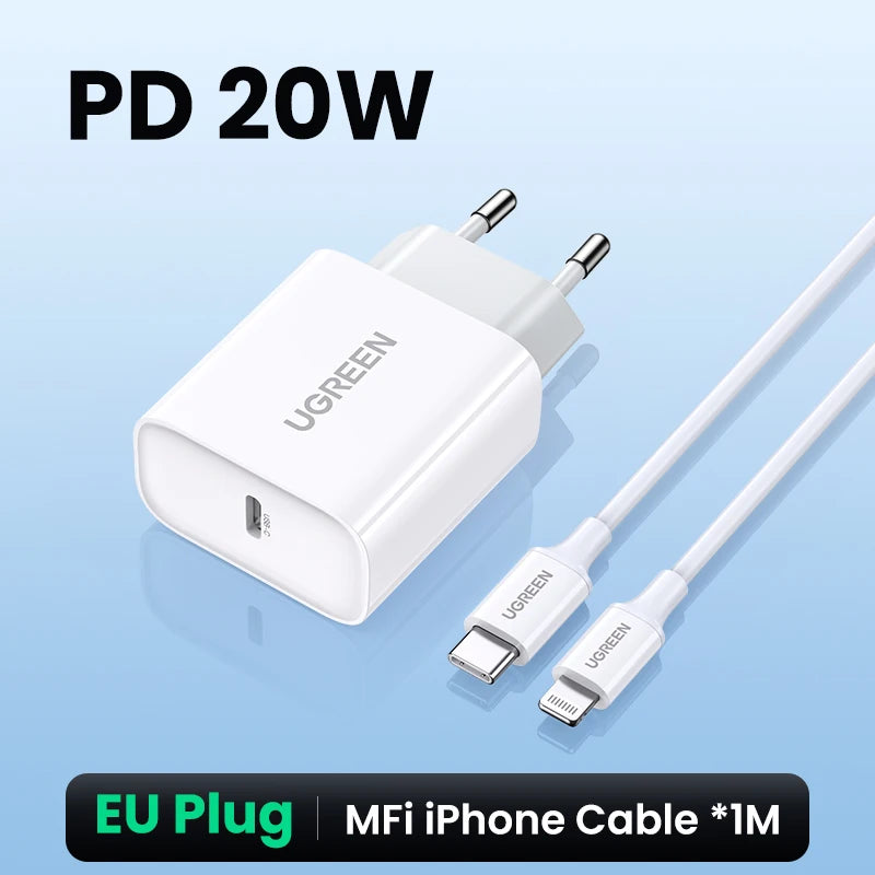 UGREEN Quick Charge 4.0 3.0 QC PD Charger 20W QC4.0 QC3.0 USB Type C Fast Charger for iPhone 17 16 15 Pro Xiaomi Phone PDCharger