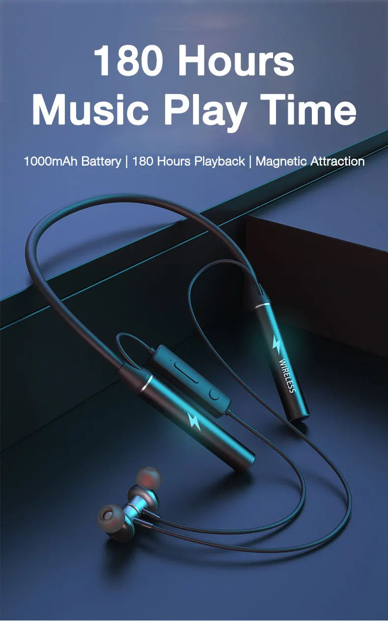 EARDECO 180 Hour Playback Wireless Headphones with Mic Bluetooth Headphone Bass Stereo Neckband Bluetooth Earphone Sport TF Card