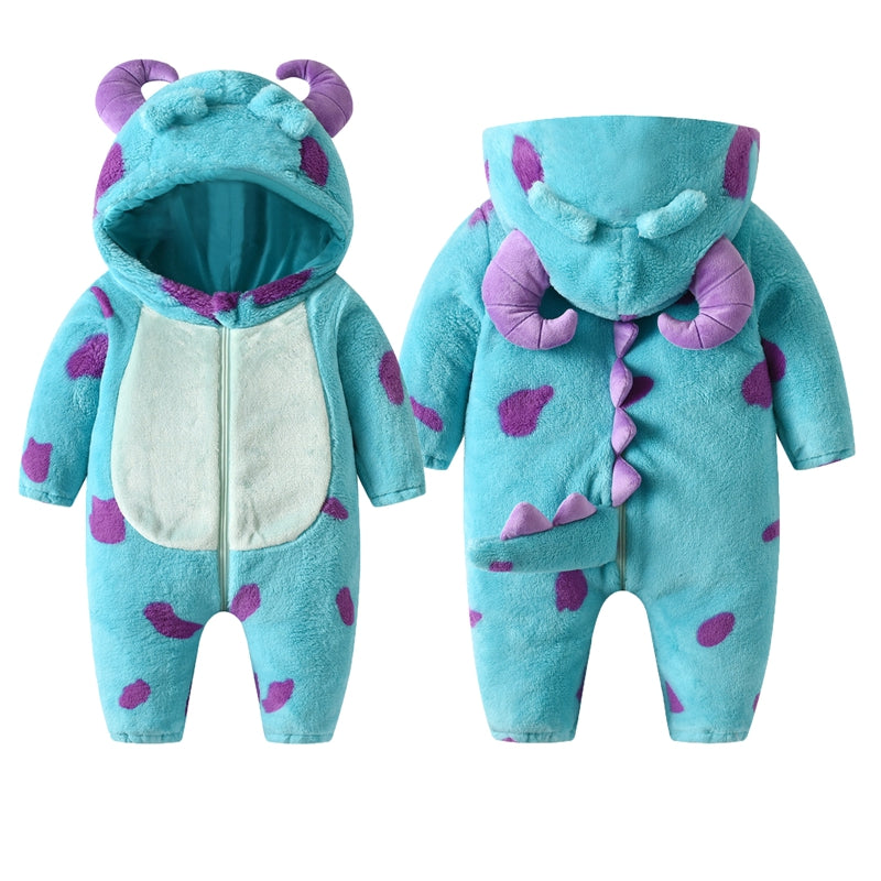 2023-07-25 Lioraitiin 0-3Years Infant Baby Boy Girl Fleece Jumpsuit Horn Hooded Warm Thicken Winter Rompers Outwear Snowsuit