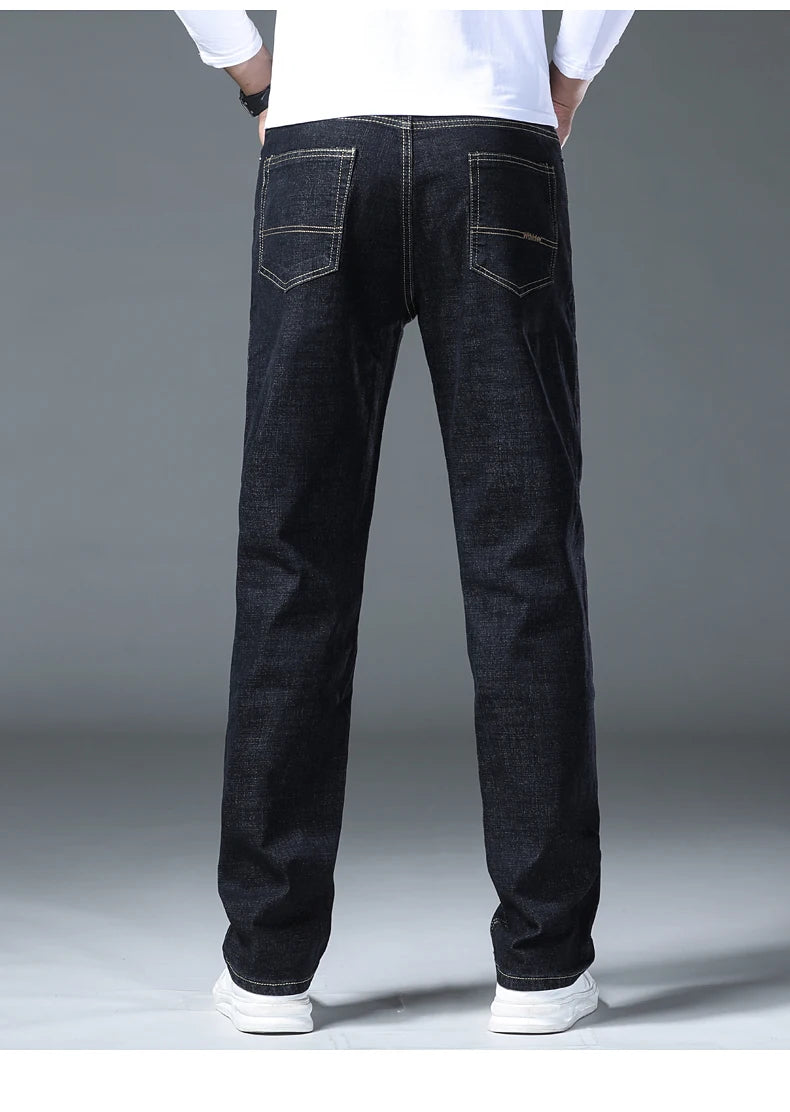 2026 Stretch Stretch Fashion Classic Blue Black Work  New Business Men's Jeans Casual StraightDenim Trousers Male Brand Clothing