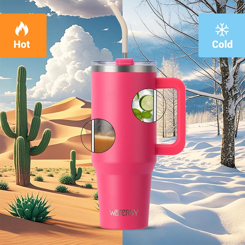 WATERSY 20/30/40oz Tumbler with Handle & Straw, Large Capacity Stainless Steel Thermal Cup, Vacuum Insulated Mug for Car, Travel