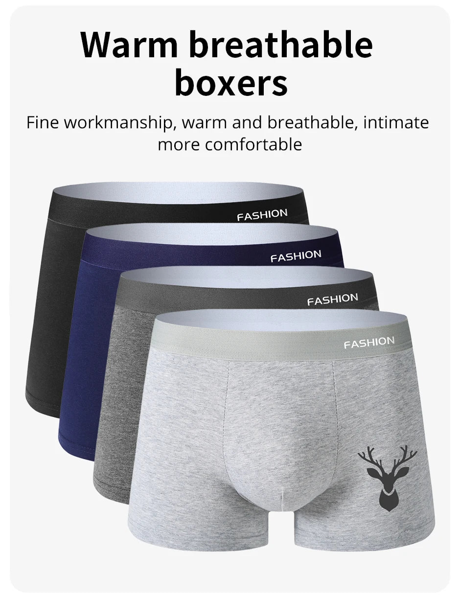 4pcs Boxer Men's Underwear, Soft Sports Breathable Four-Season Men's Underwear, Trendy Fashion Pop Print Boxer Underwear