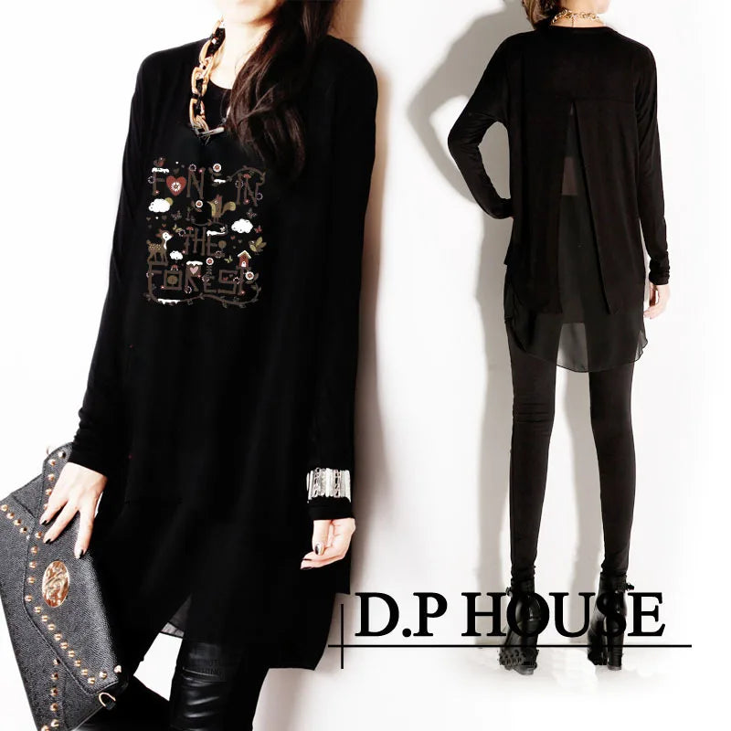 New Spring Autumn and Summer Long Sleeve Fashion Chiffon Plus Size XXXL Loose Irregular Women's Clothings  Female Blouses