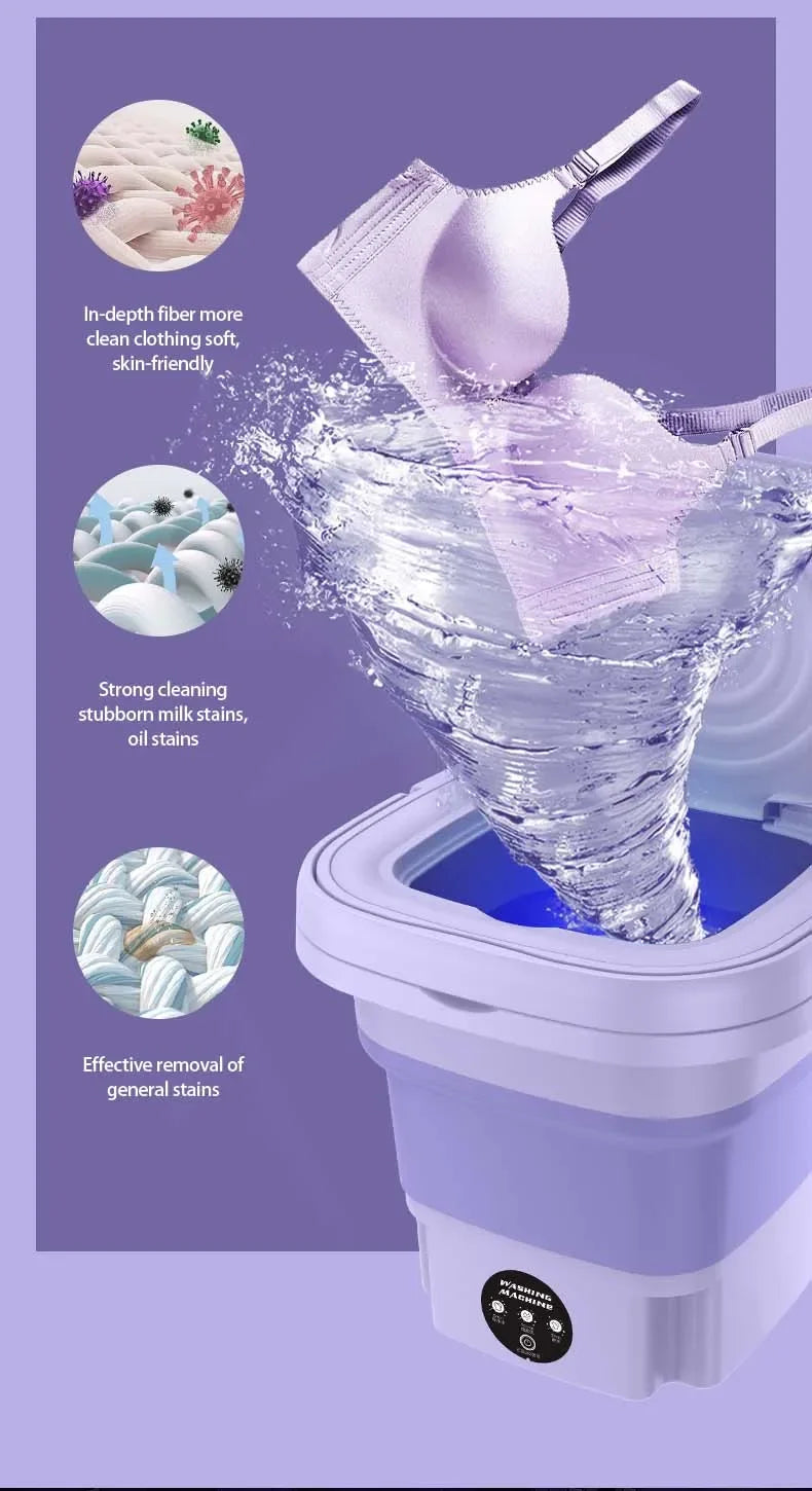 8L Foldable Washing Machine with Spin Dryer Apartments Travel Portable Socks Underwear Panties Baby Clothe Washer Machine