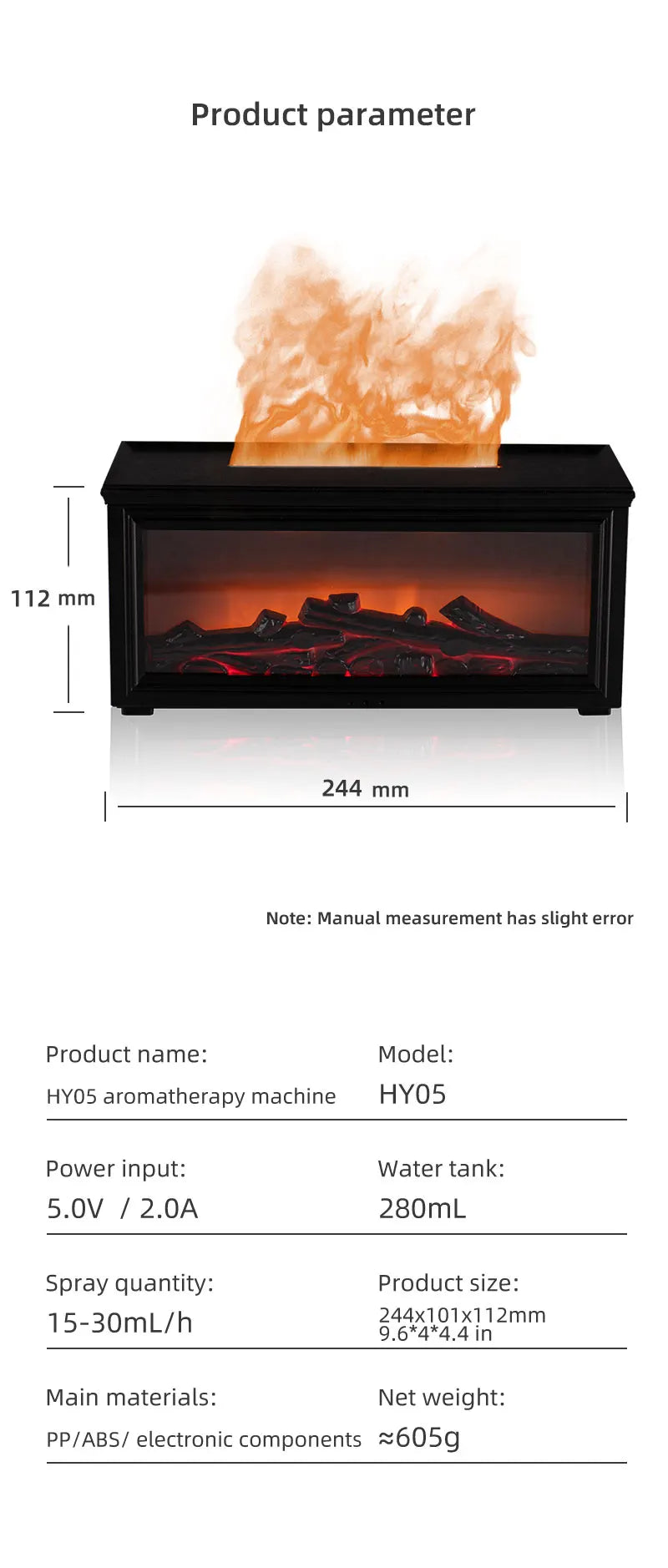 7 colors of essential oil fireplace diffuser mini flame aromatherapy fireplace humidifier aromatherapy oil diffuser AG-HY05