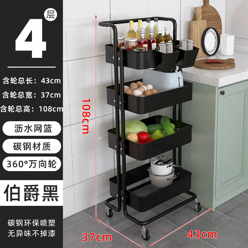 Slim Roll Basket Office Bathroom Use Food Storage Tier 3 Layer Rotating Utility Trolley Islands Mobile Kitchen Cart with Wheels