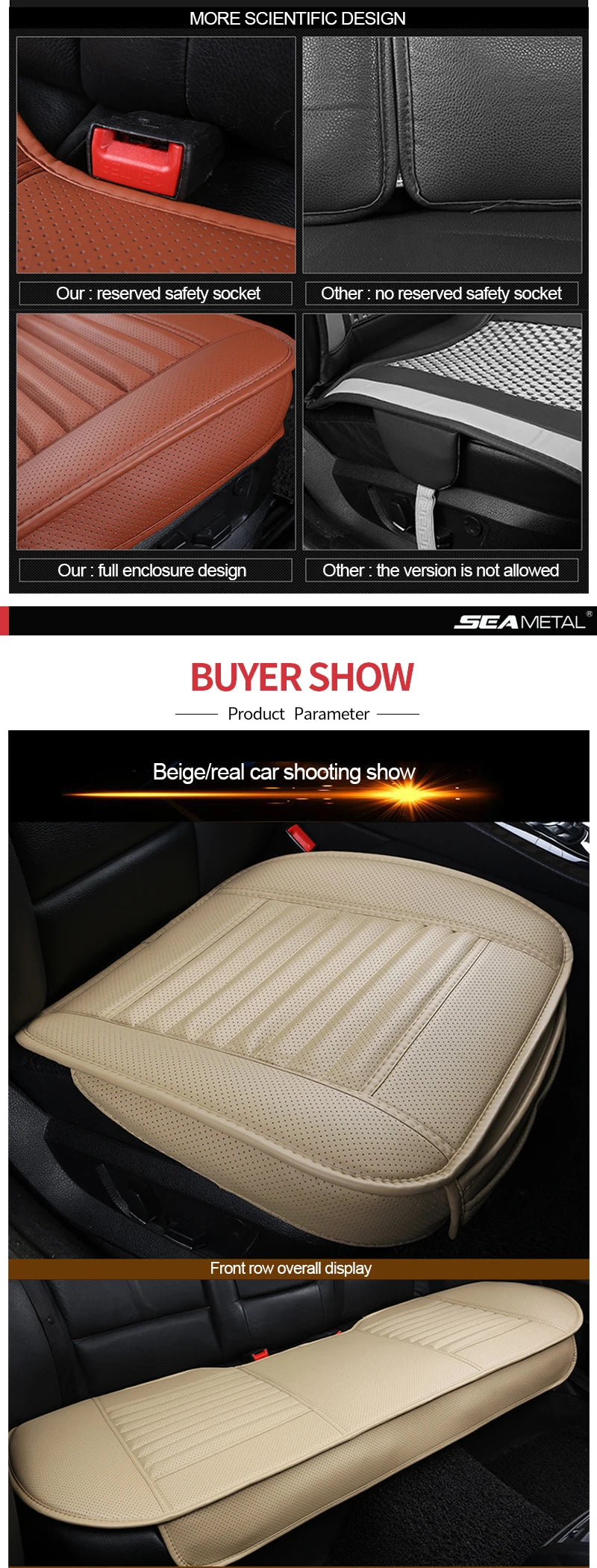 SEAMETAL PU Leather Car Seat Cover Four Seasons Car Seat Protector Pad Mat Automobiles Seat-Cover Cushion for Car Accessories