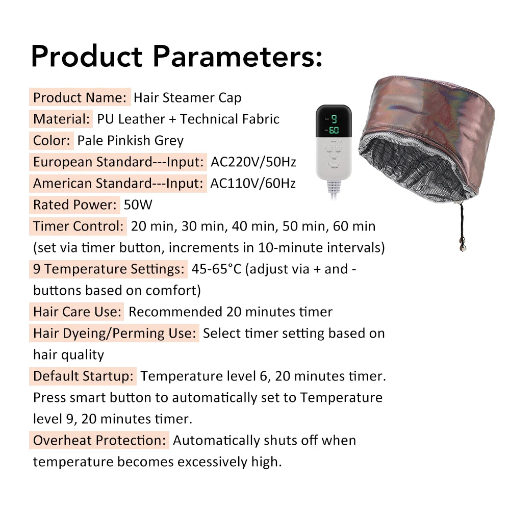 10 Levels Electric Hair Heating Cap Waterproof Hair Steamer Cap Thermal Treatment Hat SPA Nourishing Hair Styling Care