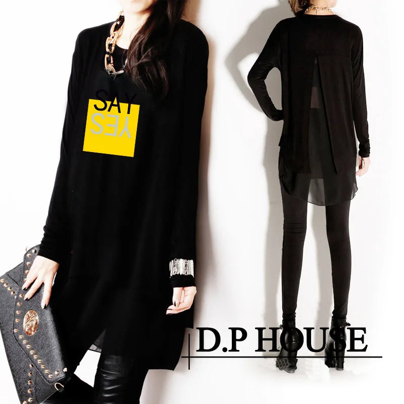 New Spring Autumn and Summer Long Sleeve Fashion Chiffon Plus Size XXXL Loose Irregular Women's Clothings  Female Blouses