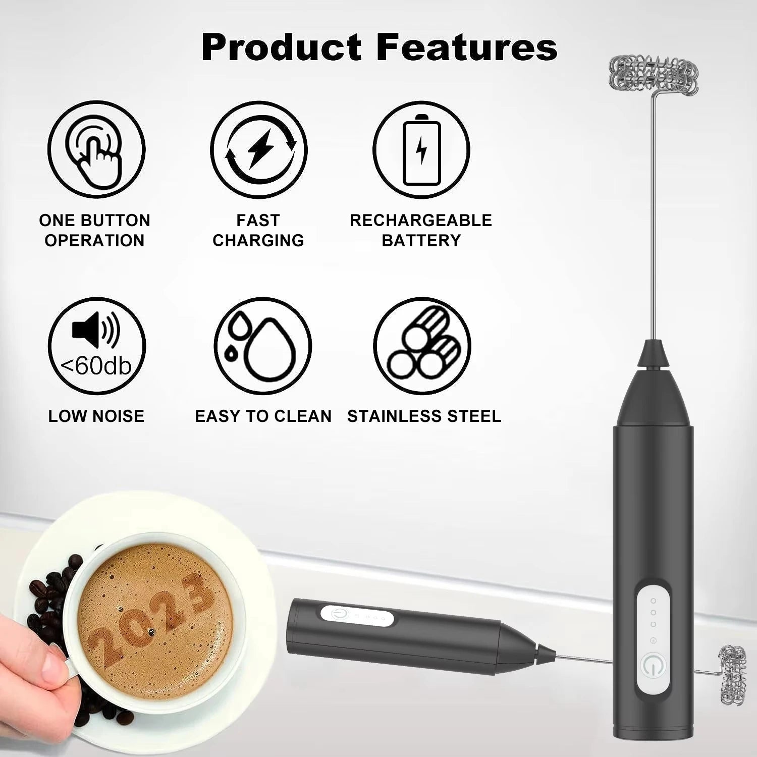 Electric Milk Frother Coffee Frother Set AA Size Kitchen Egg Beater Cream Frother Mixer for Coffee Lovers And Bakers