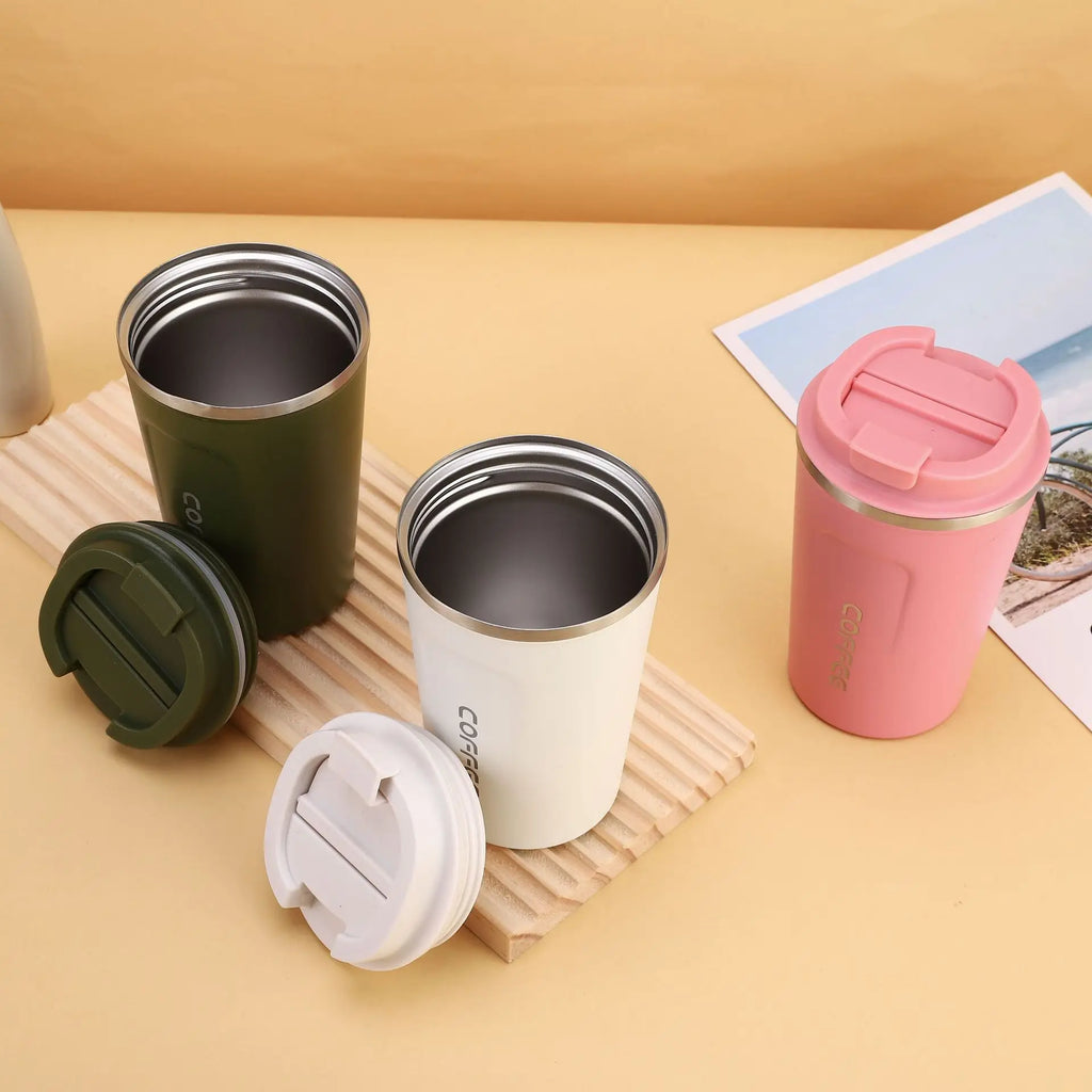 Thermo Cafe Coffee Mug Car Thermos Mug 380/510ML Leak_Proof Travel Thermo Cup for Tea Water Coffee Double Stainless Steel