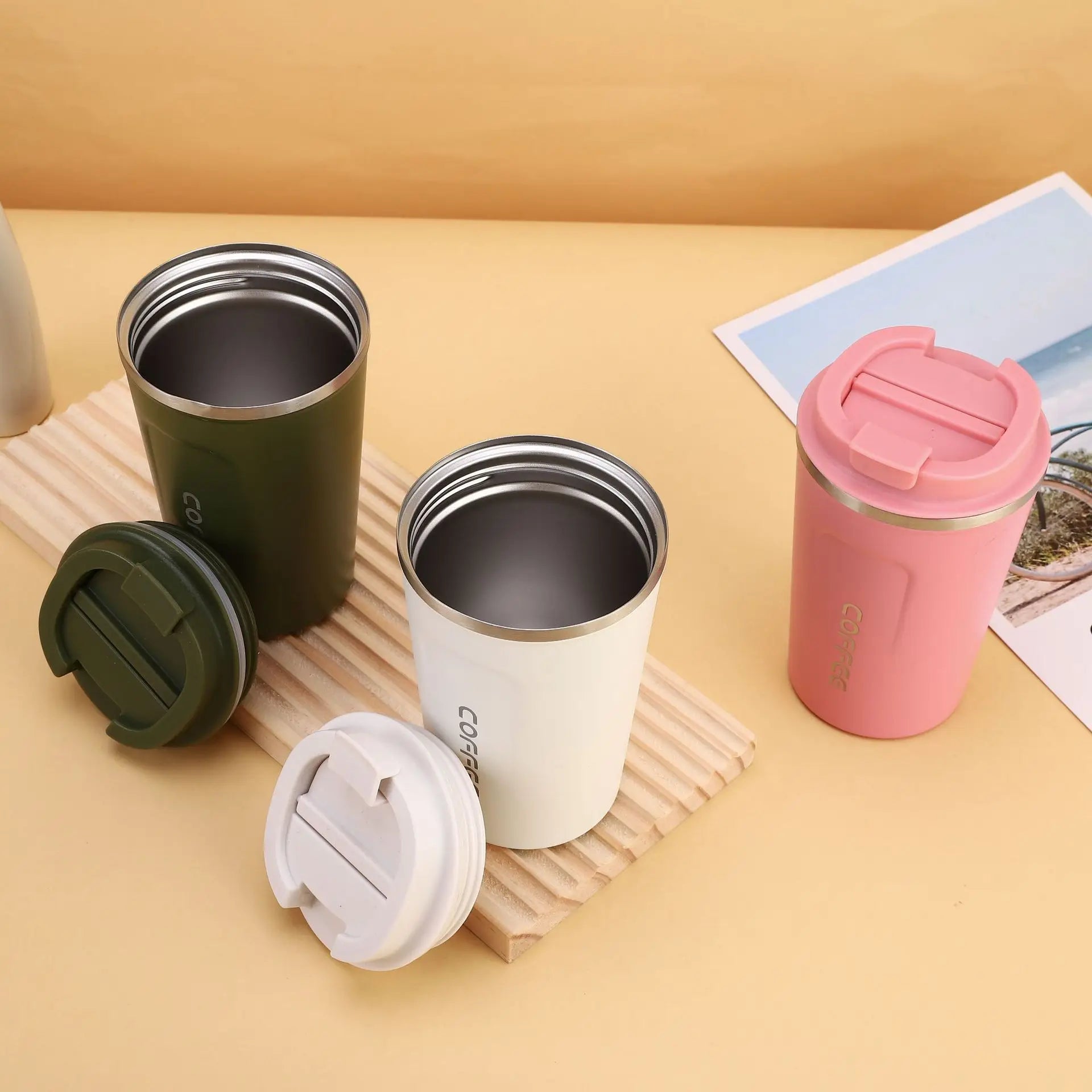 Thermo Cafe Coffee Mug Car Thermos Mug 380/510ML Leak_Proof Travel Thermo Cup for Tea Water Coffee Double Stainless Steel