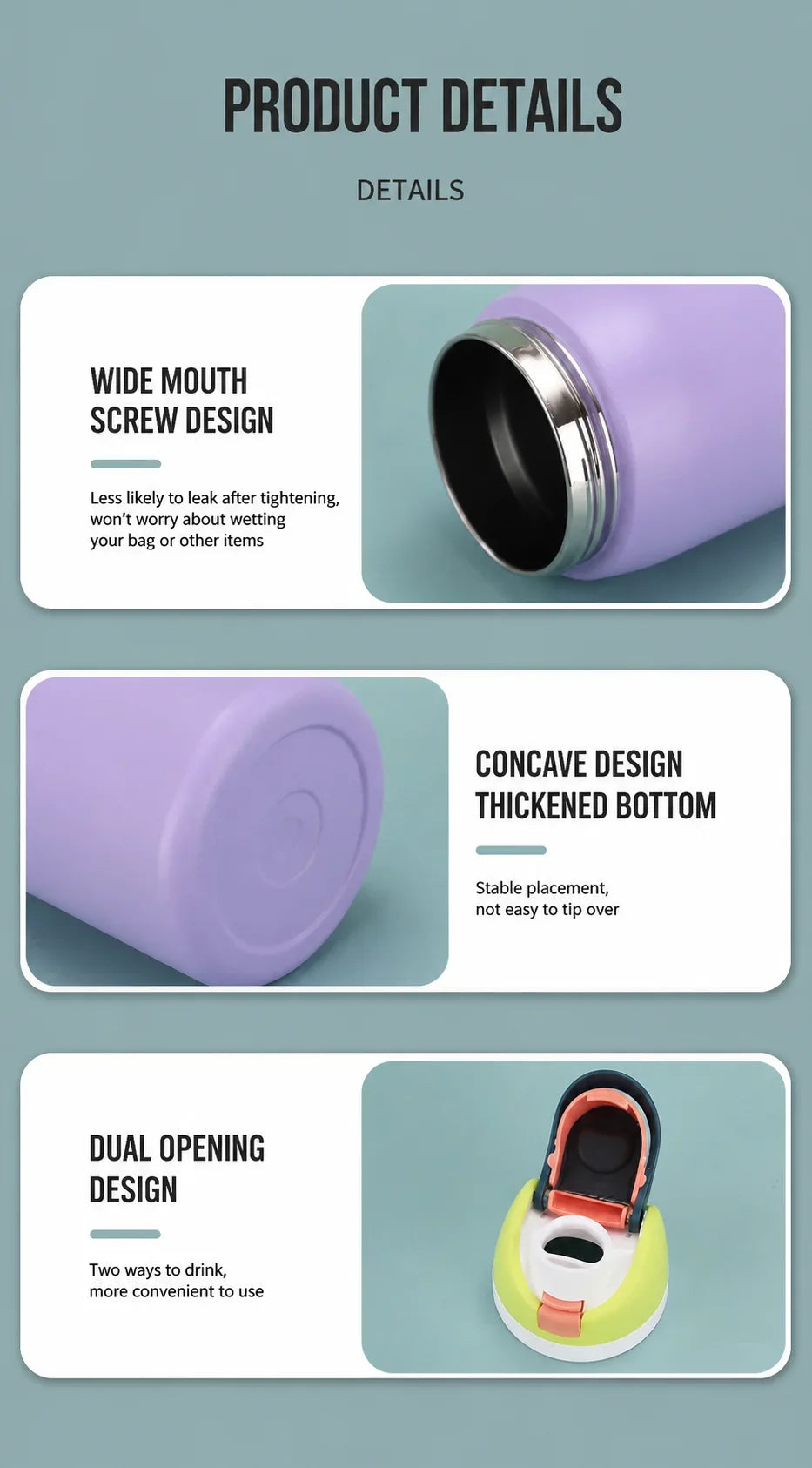 304 Stainless Steel Thermal Cup 480/710ML Leakproof Vacuum Insulated Bottle for Sports Travel Car Daily Drinking