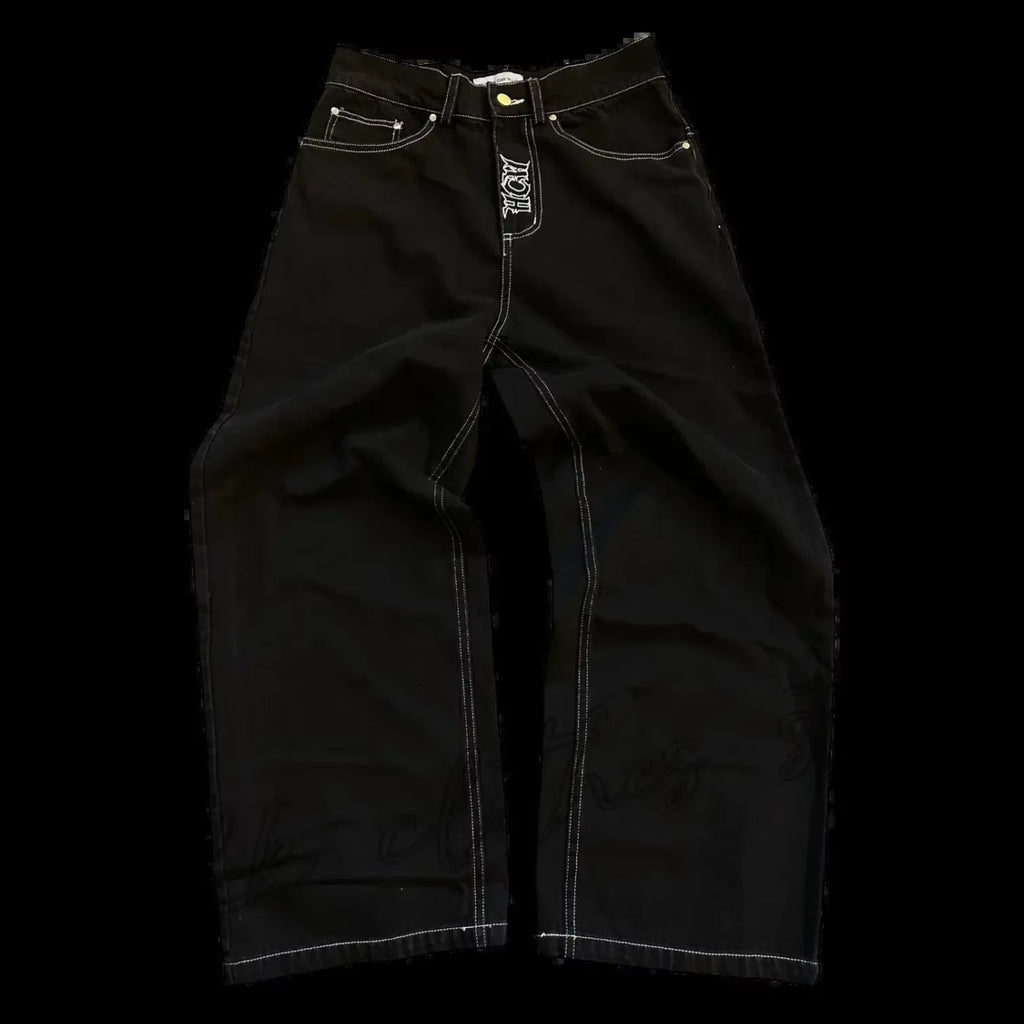Retro Skull Embroidery Y2K Jeans Mens Hip Hop Washed Baggy Denim Pants New Straight Casual Loose Wide Leg Trouser Streetwear