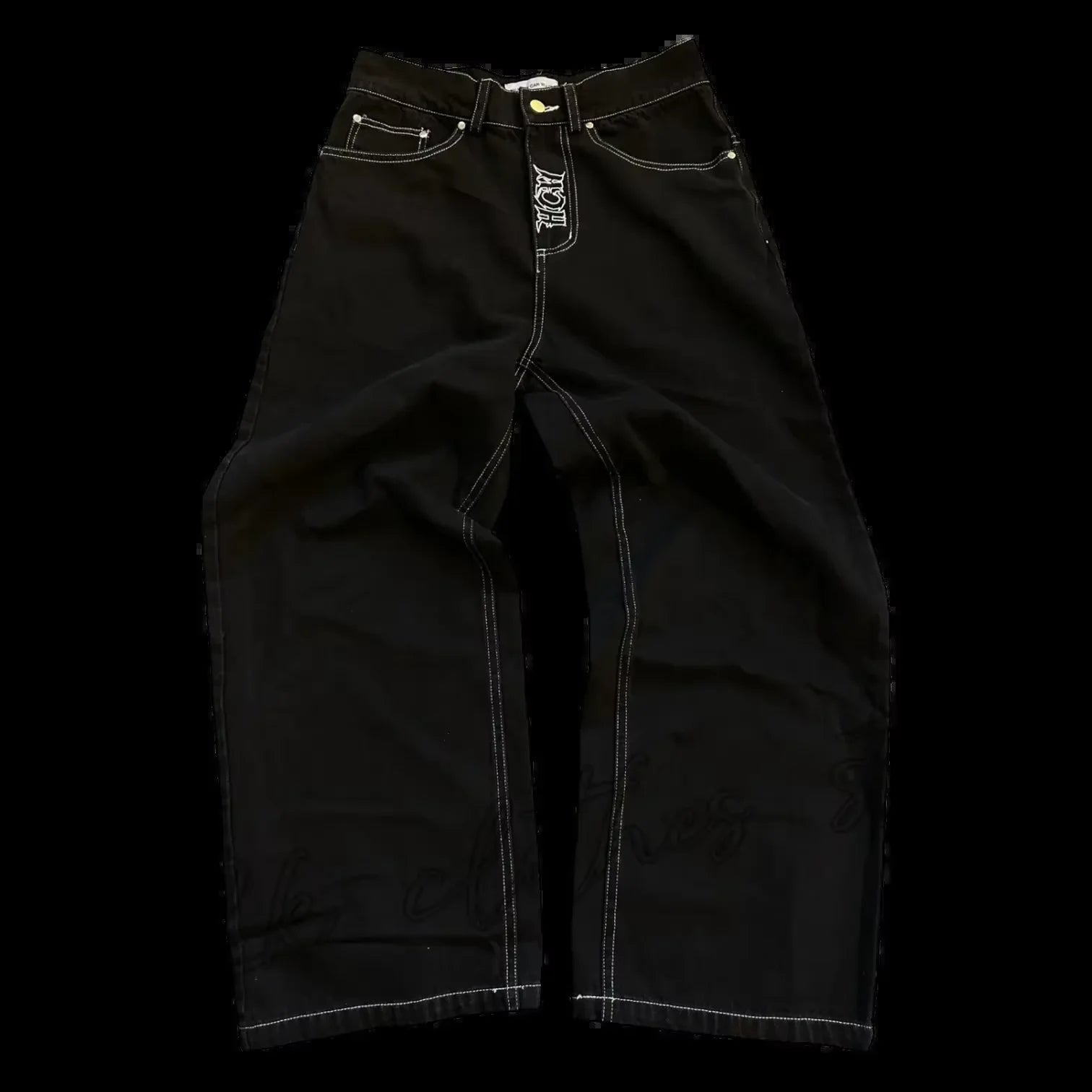 Retro Skull Embroidery Y2K Jeans Mens Hip Hop Washed Baggy Denim Pants New Straight Casual Loose Wide Leg Trouser Streetwear
