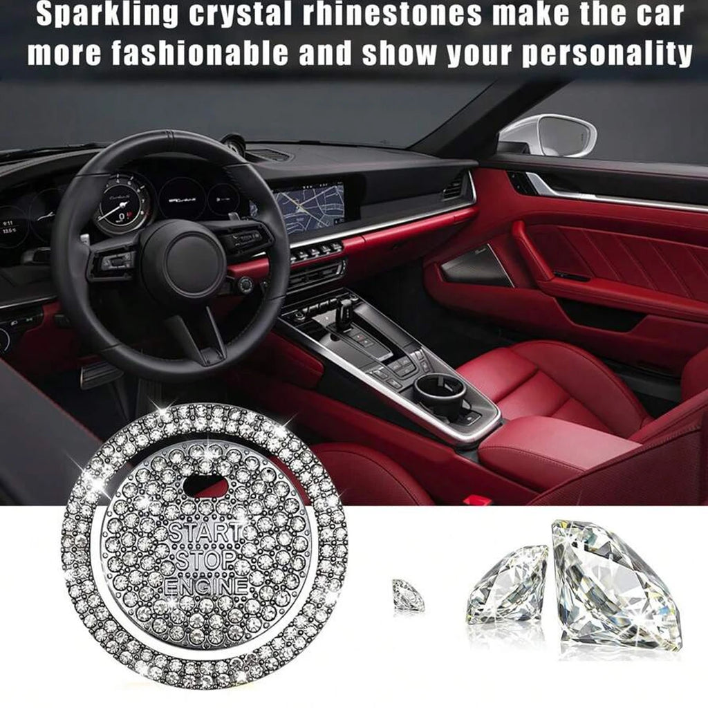 1 Piece Shiny Car Start Button Cover, Shiny Rhinestone Loop, Easy Installation, Universal Vehicle Start Button Protective Cover