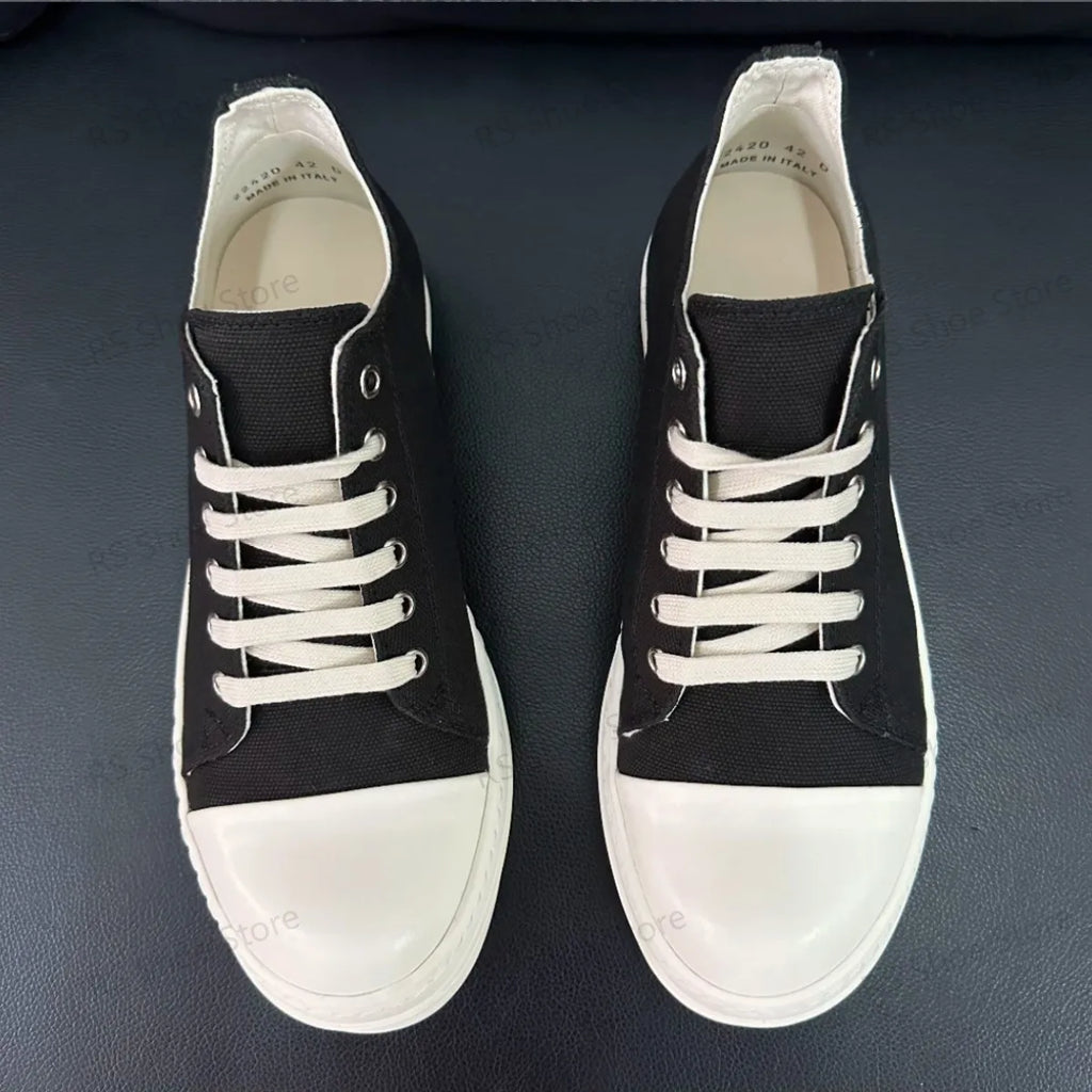 Ro Classic Men Shoe Women Sneakers Black Canvas Low Top Casual Shoes Thick Sole Lace Up Luxury Flat Sneaker