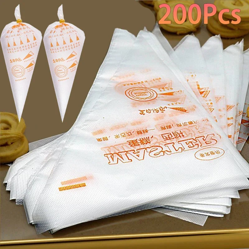 New Disposable Cream Pastry Bags Cake Piping Bag Decorating Tool Cupcake Piping Kitchen Baking Accessories 200 /100/50/20Pcs