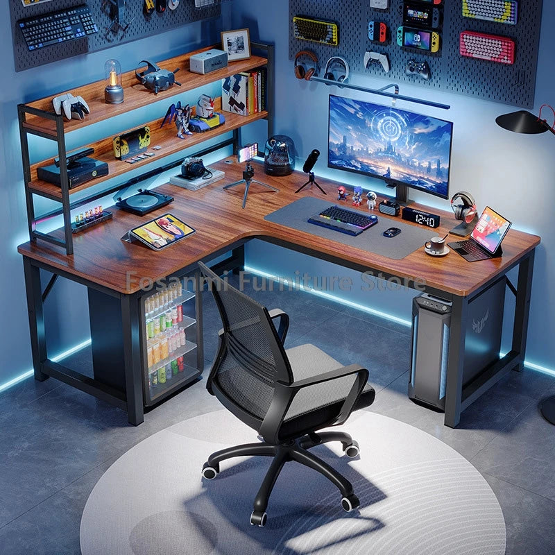 L-Shaped Computer Desk and Chair Set Modern Home Office Furniture with Shelf Gaming Work Desk Chair Set Corner PC Table for Room