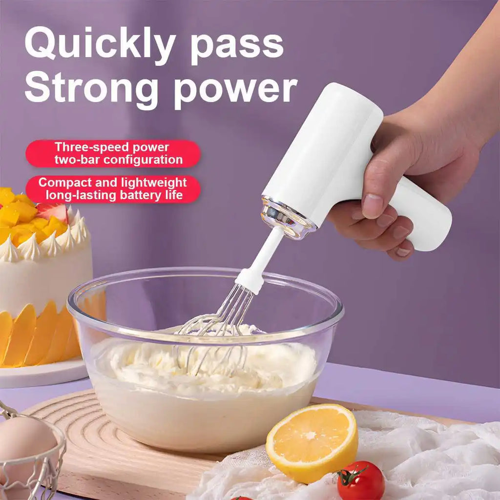 Electric Egg Beater Wireless Electric Food Mixer Handheld Mixer with 3 Speed Settings Baking Dough Cake Cream Milk Whisk
