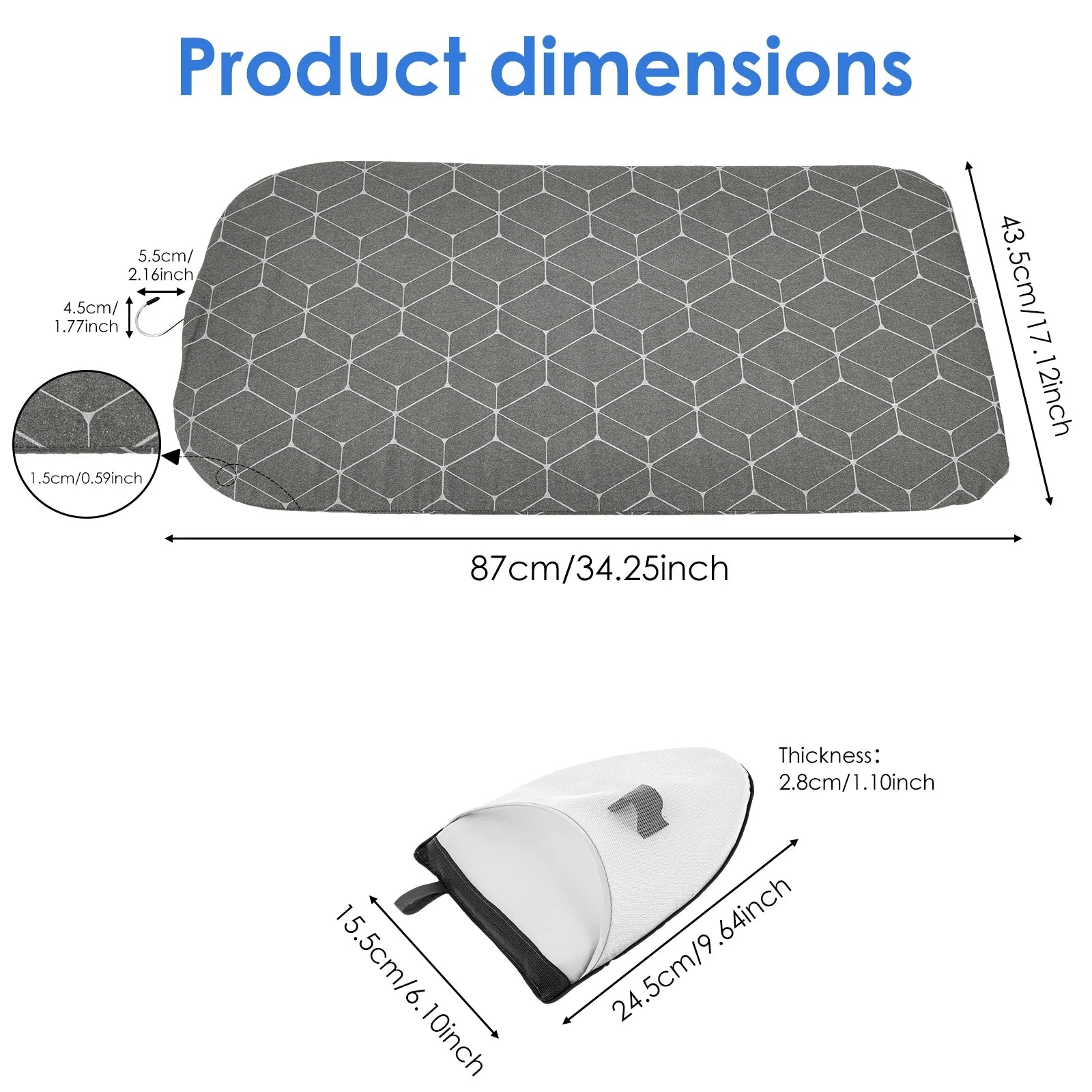 Hanging Ironing Board Portable Foldable Travel Clothes Steamer Board with Ironing Glove Hanging Steamer Pad for Travel and Home