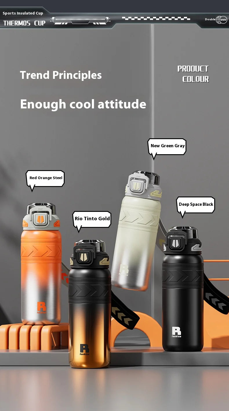 Young and Energetic Sports Straw Water Bottle  Stainless Steel Large-capacity Car Cup Student Outdoor Sports Portable Water Cup