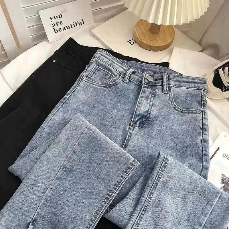 Women's High Waist Wide Leg Jeans Asymmetric Split Hem Vintage Washed Denim Pants Loose Fit