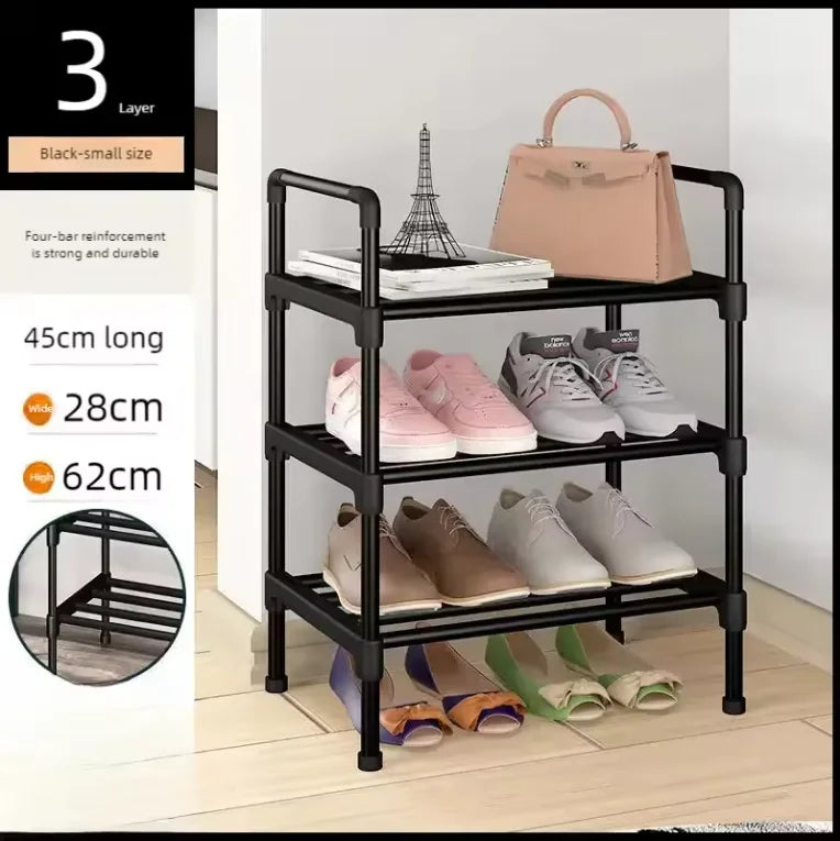 Multi-Tier Metal Shoe Rack Stackable Organizer Freestanding Black Space Saving Storage for Closet Bedroom Indoor Outdoor Use