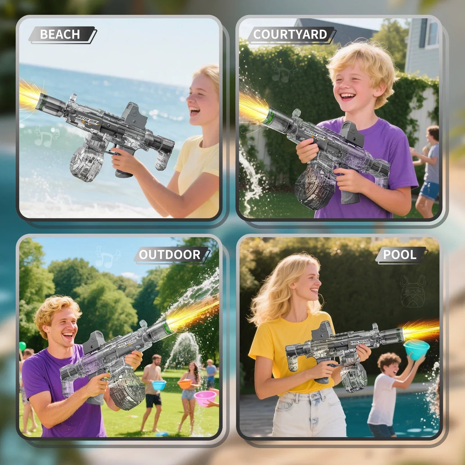 Simulated Firing and Recoil Electric Water Gun Toys Children Automatic Sensor Lights Water Pistol Summer Outdoor Beach Kids Toy