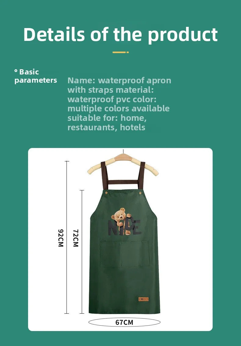 Apron with Straps for Cooking, PVC Waterproof and Oil-Resistant Waist Apron for Restaurant, Catering, and Coffee Shop Workwear