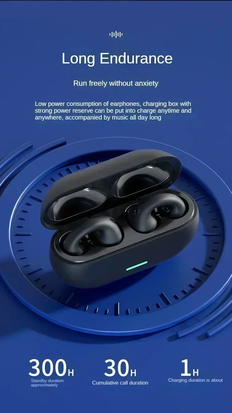 Wireless Ear Clip On Earphone Bluetooth-Compatible 5.3 Noise Canceling HiFi Stereo Headset Clip On Headphone for Running Fitness