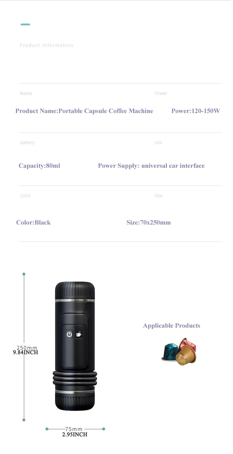 Portable Capsule Coffee Machine Heating fully Semi-automatic Espresso Mini Coffee Maker For Car Outdoor Home Using 5Cups 80ml